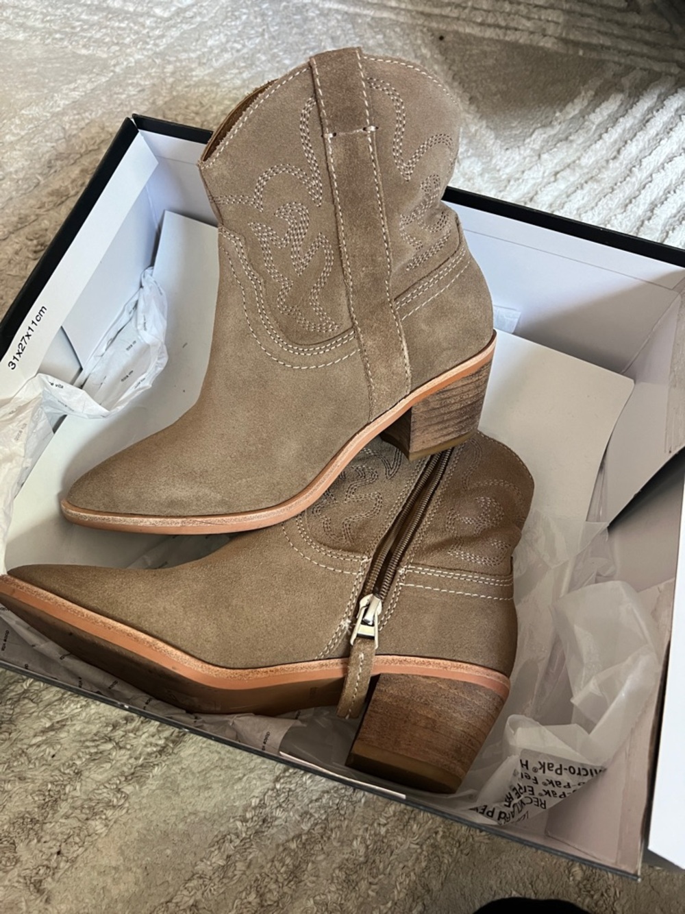 Dolce Vita Taupe Suede Western Zip Ankle Boots